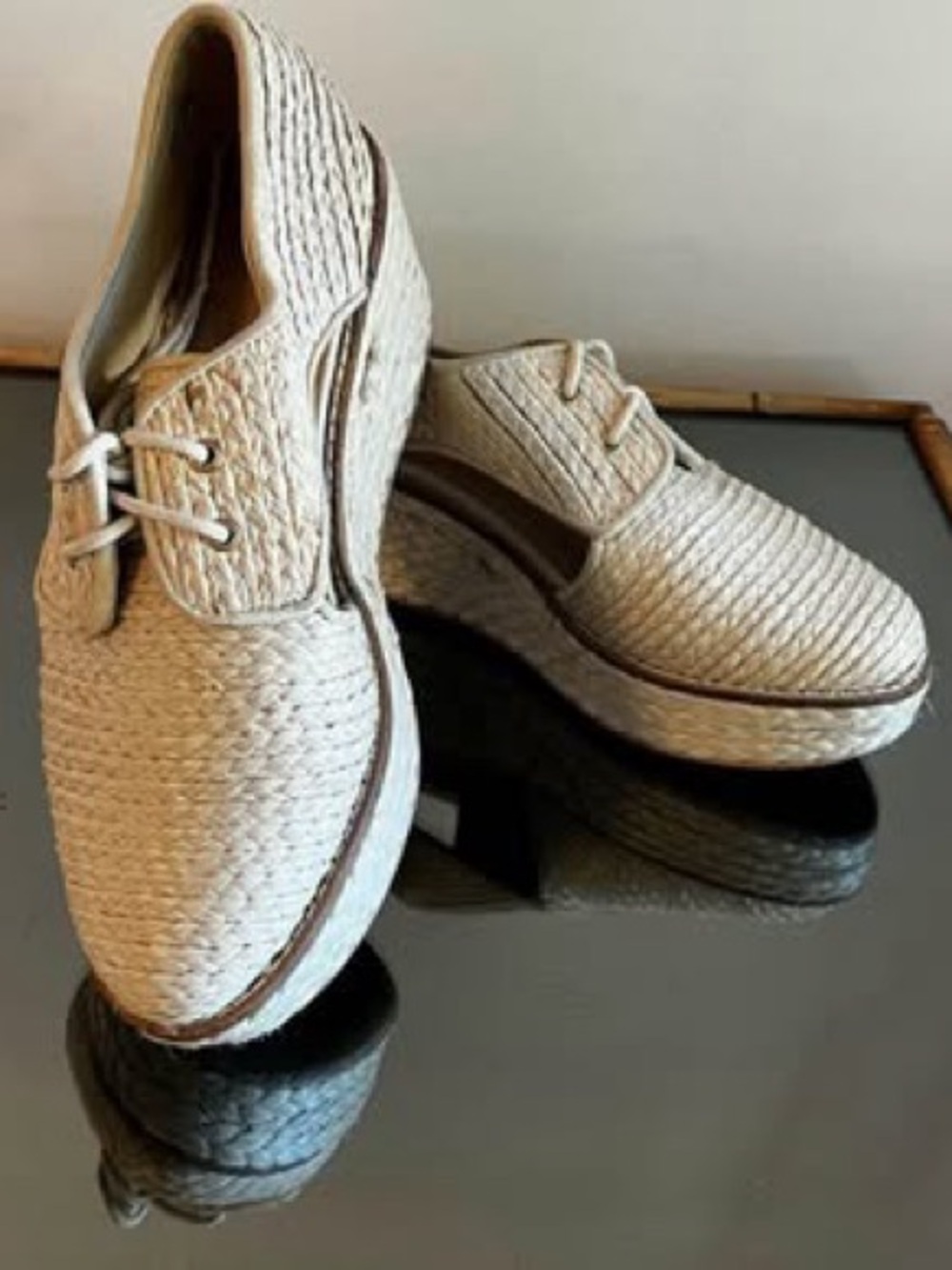 SHELLEY’S Women’s Platform Woven Lace-Up Casual Shoes - Cream